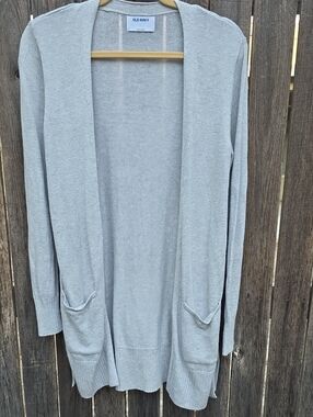 Old Navy Light Gray Open-Front Long Soft  Knit Cardigan Pockets